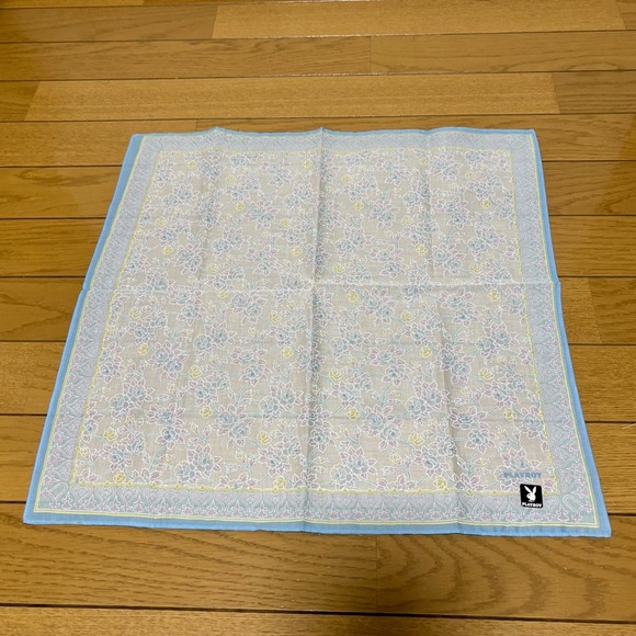Playboy Floral Patterned Handkerchief/Bandana with Blue Border 45cm x 45cm - Picture 3 of 12